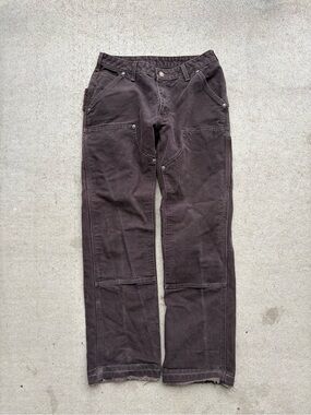 Carhartt WB136 DKB Dark Brown Double Knee Canvas Pants Cut Raw Hem 28x30.5